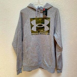Under Armour UA Hoodie Mens Size M Gray Camo Pullover Sweatshirt Camouflage Logo